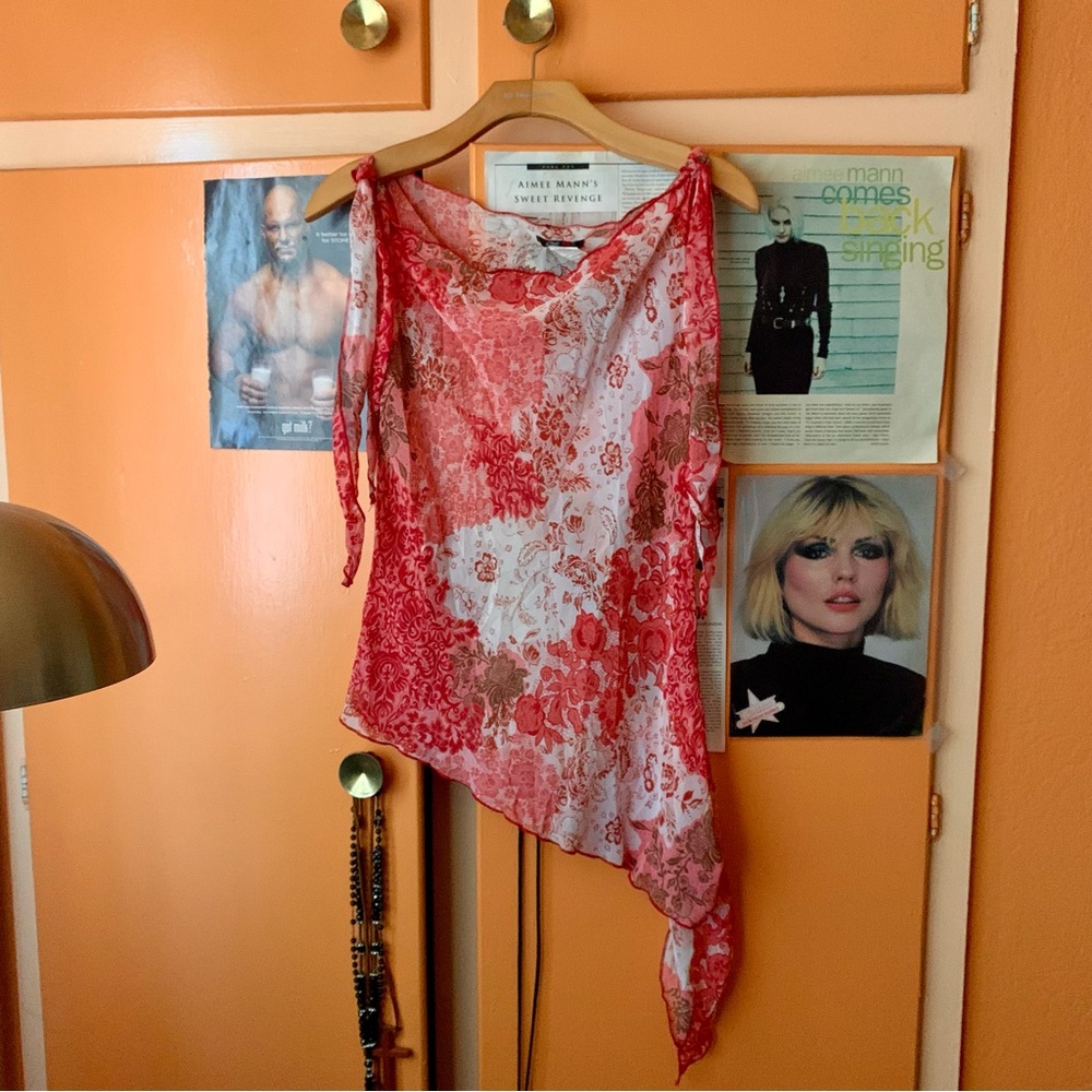 Y2k coquette floral minimized asymmetrical blouse